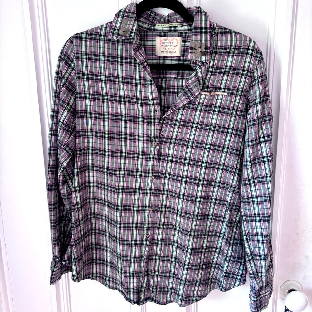 Scotch R Belle Women’s Plaid Long Sleeve Button Front Shirt Size 16 (Small)